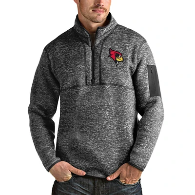 Men's Antigua Heathered Charcoal Illinois State Redbirds Fortune Quarter-Zip Pullover Jacket