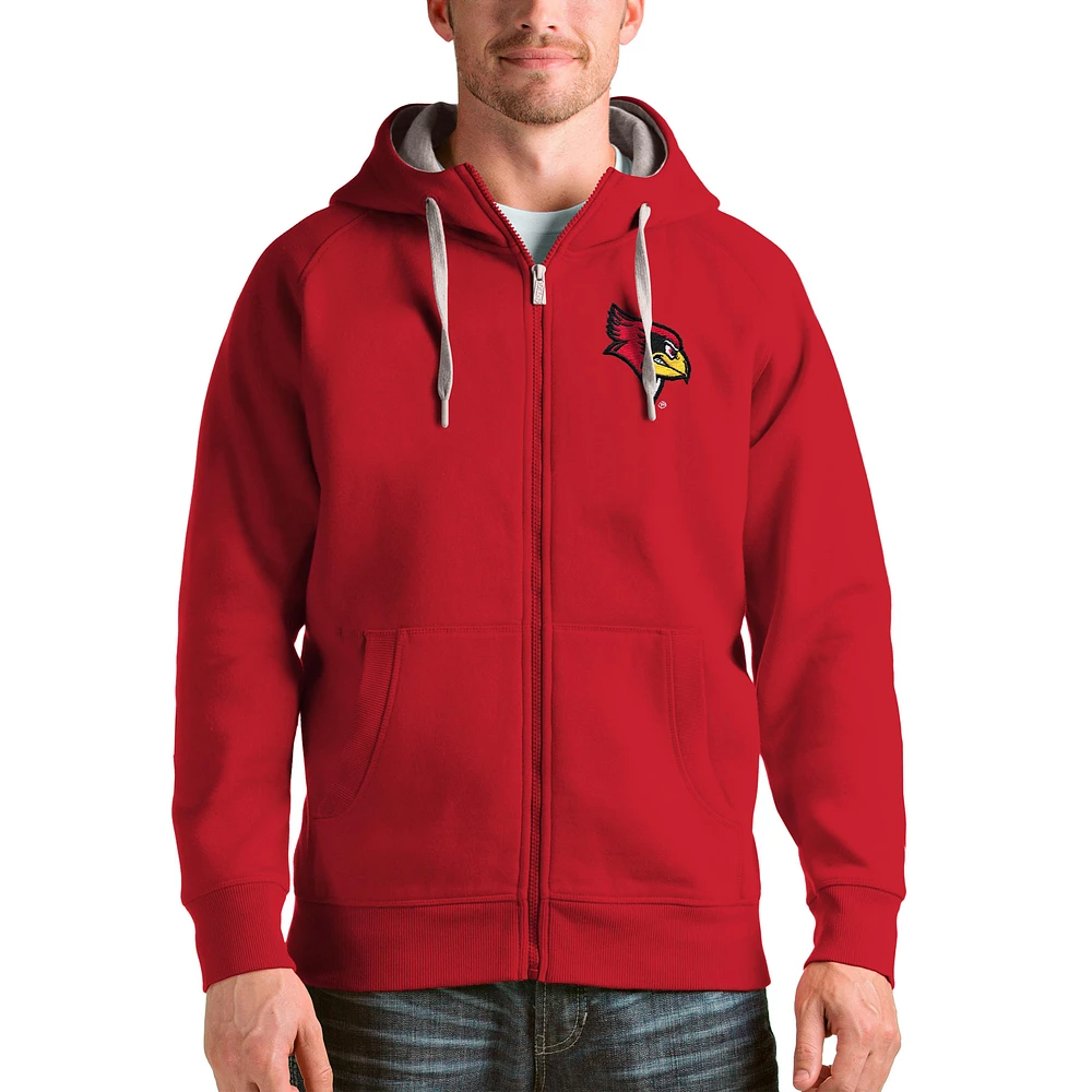 Men's Antigua Red Illinois State Redbirds Victory Full-Zip Hoodie