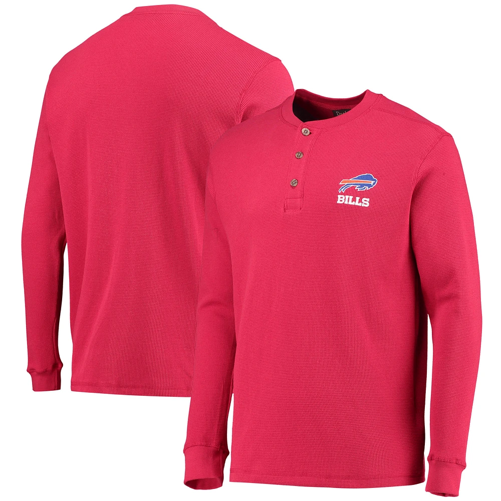 Men's Dunbrooke Red Buffalo Bills Logo Maverick Thermal Henley Long Sleeve T-Shirt