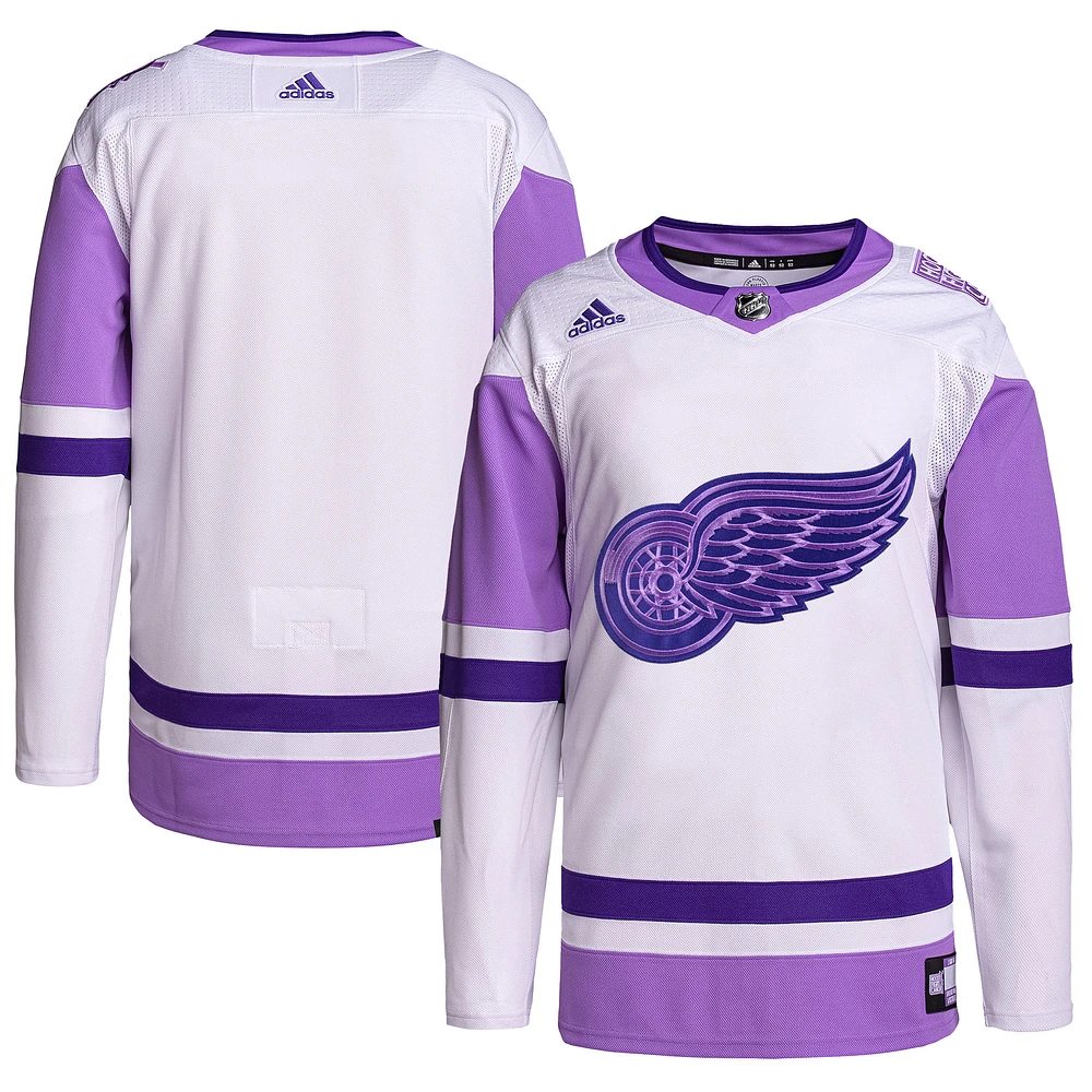 Men's adidas White/Purple Detroit Red Wings Hockey Fights Cancer Primegreen Authentic Blank Practice Jersey