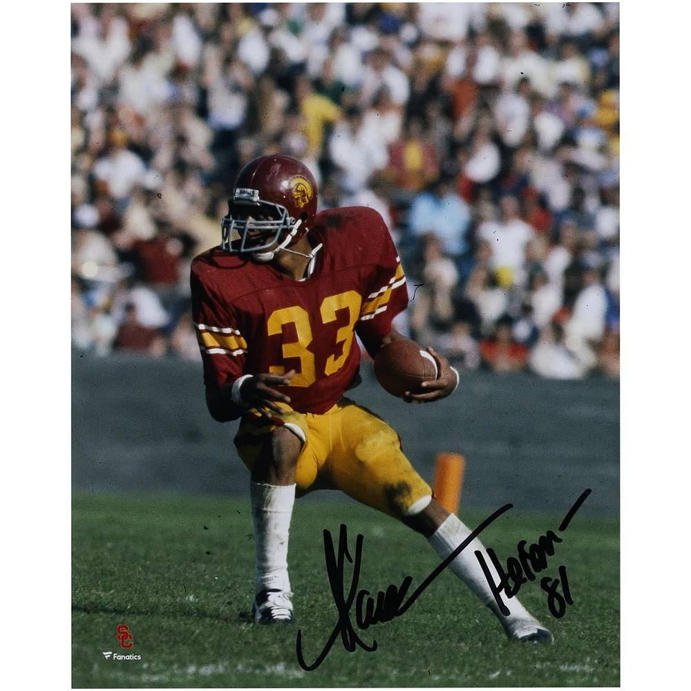 Marcus Allen USC Trojans Autographed 8" x 10" Cardinal Jersey Rushing Photograph with "Heisman 81" Inscription