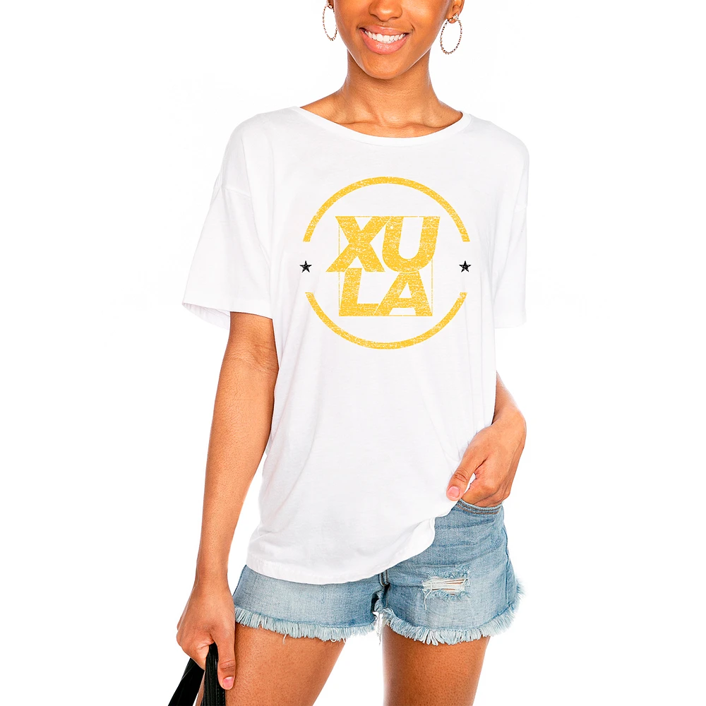 Women's White XULA Gold End Zone Easy T-Shirt