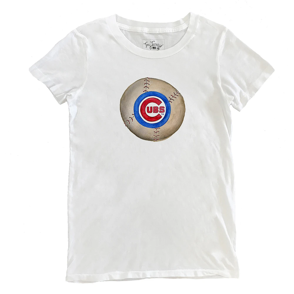 Women's Tiny Turnip White Chicago Cubs Stitched Baseball T-Shirt