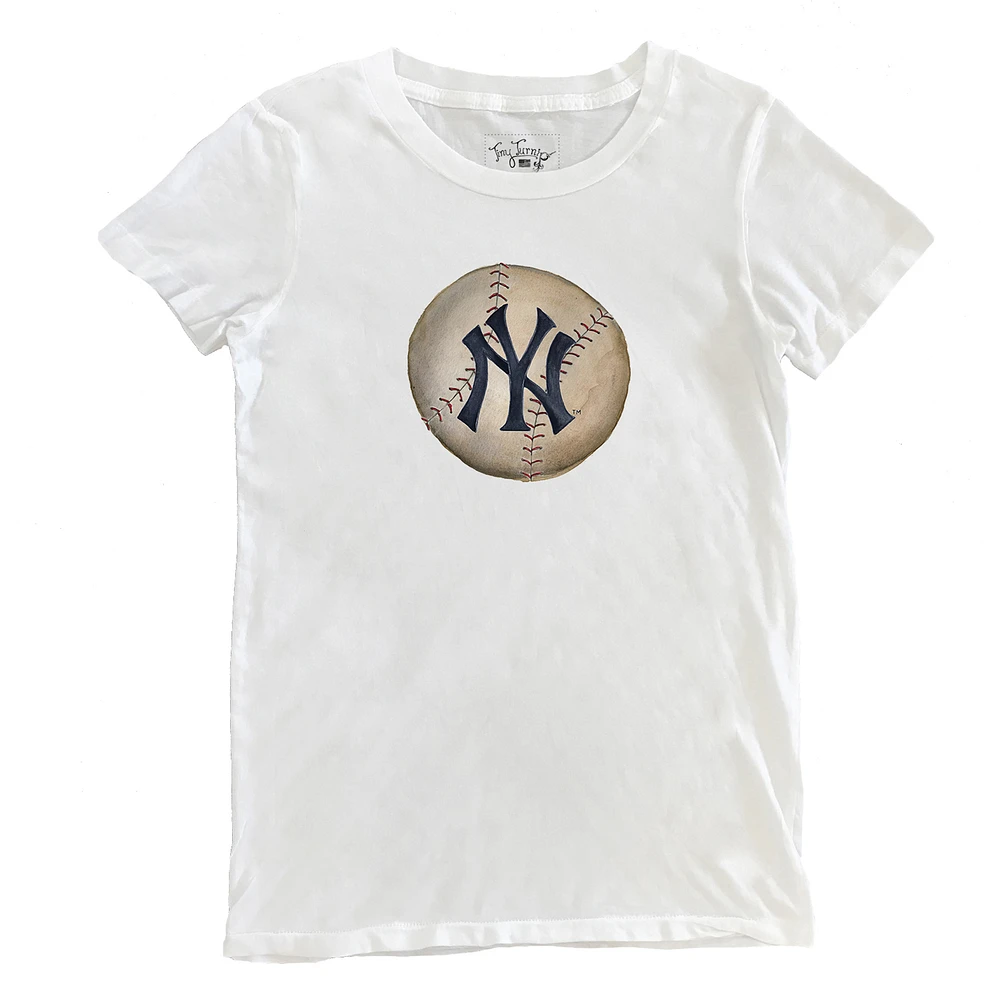 Women's Tiny Turnip White New York Yankees Stitched Baseball T-Shirt
