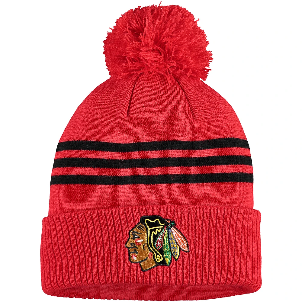 Men's adidas Navy Chicago Blackhawks Locker Room Three Stripe Cuffed Knit Hat with Pom