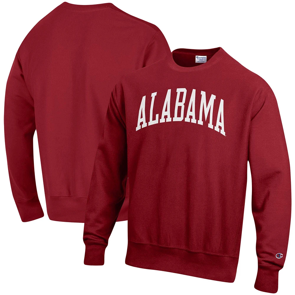 Men's Champion Crimson Alabama Tide Relaxed Fit Arch Reverse Weave Pullover Sweatshirt