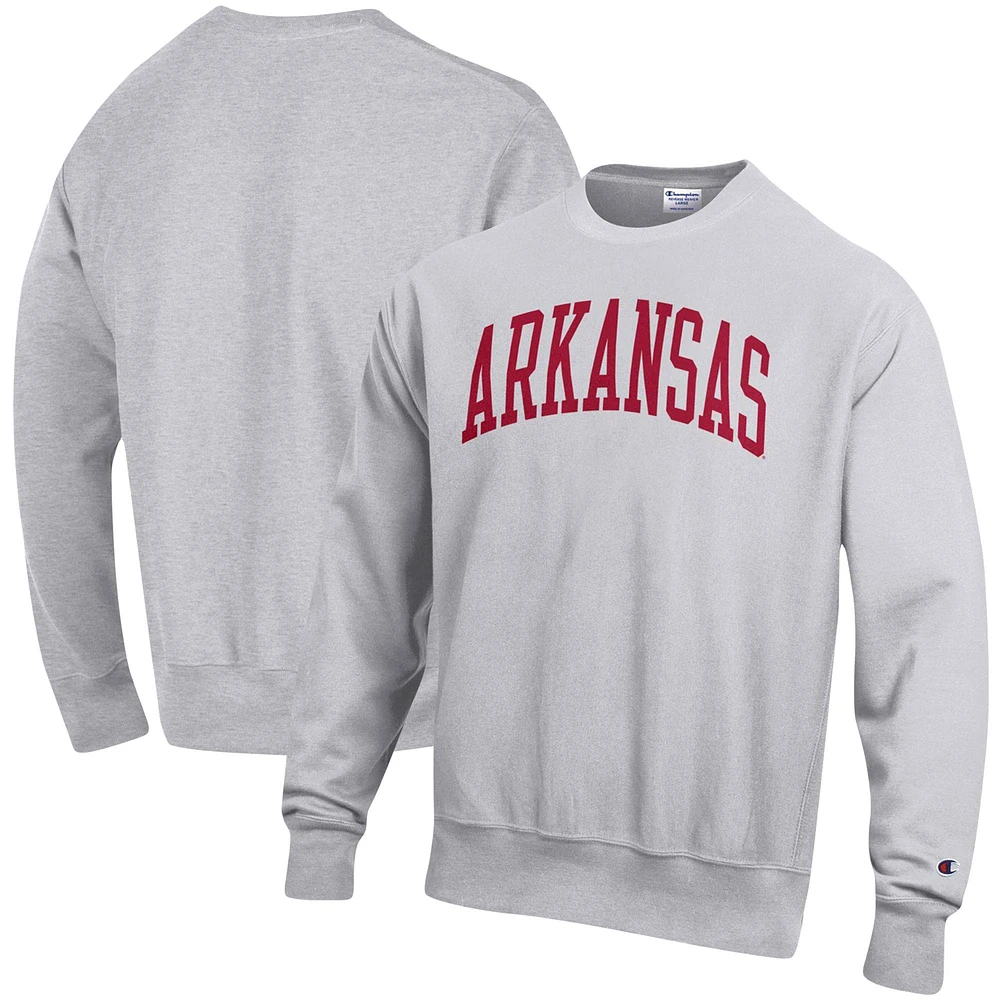 Men's Champion Heather Gray Arkansas Razorbacks Relaxed Fit Arch Reverse Weave Pullover Sweatshirt