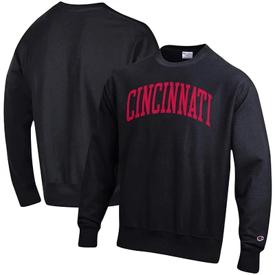 Men's Champion Black Cincinnati Bearcats Relaxed Fit Arch Reverse Weave Pullover Sweatshirt