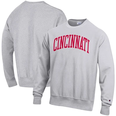 Men's Champion Heather Gray Cincinnati Bearcats Relaxed Fit Arch Reverse Weave Pullover Sweatshirt