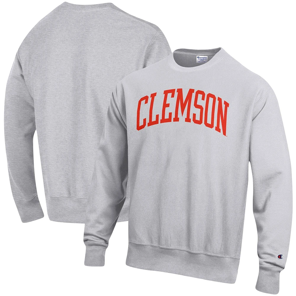 Men's Champion Heather Gray Clemson Tigers Relaxed Fit Arch Reverse Weave Pullover Sweatshirt