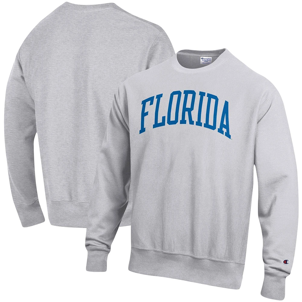 Men's Champion Heather Gray Florida Gators Relaxed Fit Arch Reverse Weave Pullover Sweatshirt