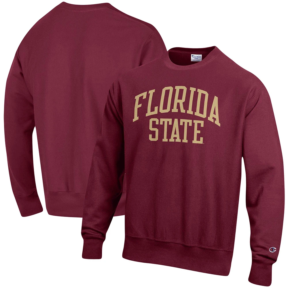 Men's Champion Garnet Florida State Seminoles Relaxed Fit Arch Reverse Weave Pullover Sweatshirt