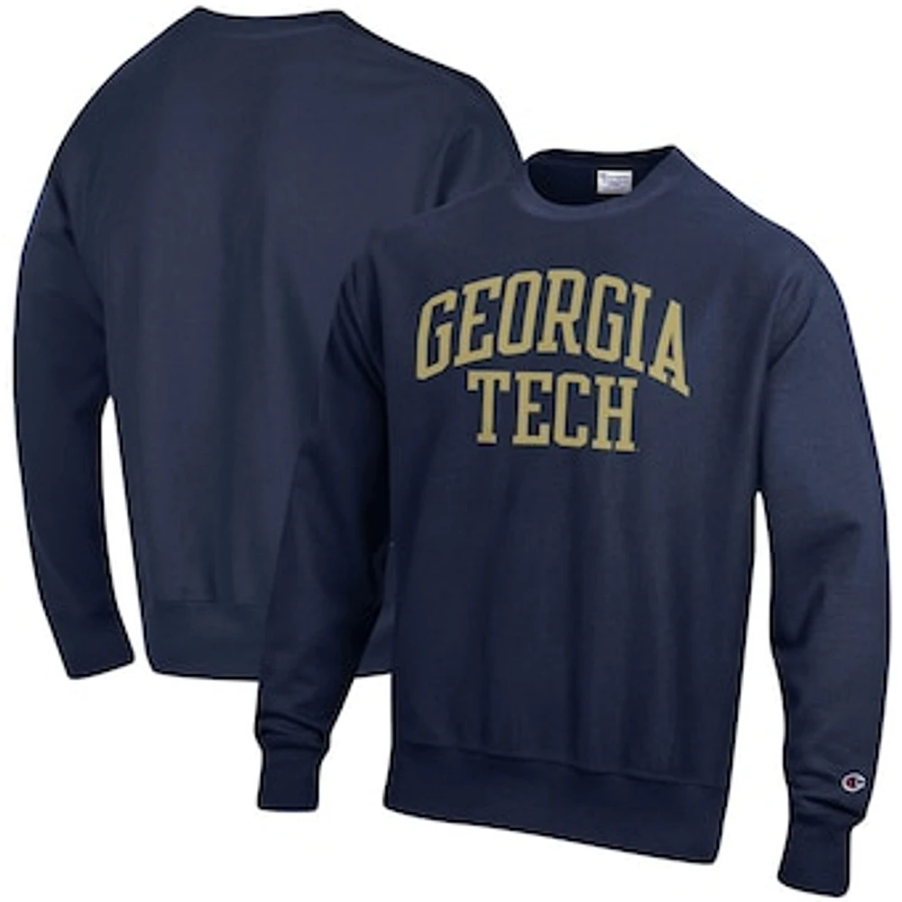 Men's Champion Navy Georgia Tech Yellow Jackets Relaxed Fit Arch Reverse Weave Pullover Sweatshirt