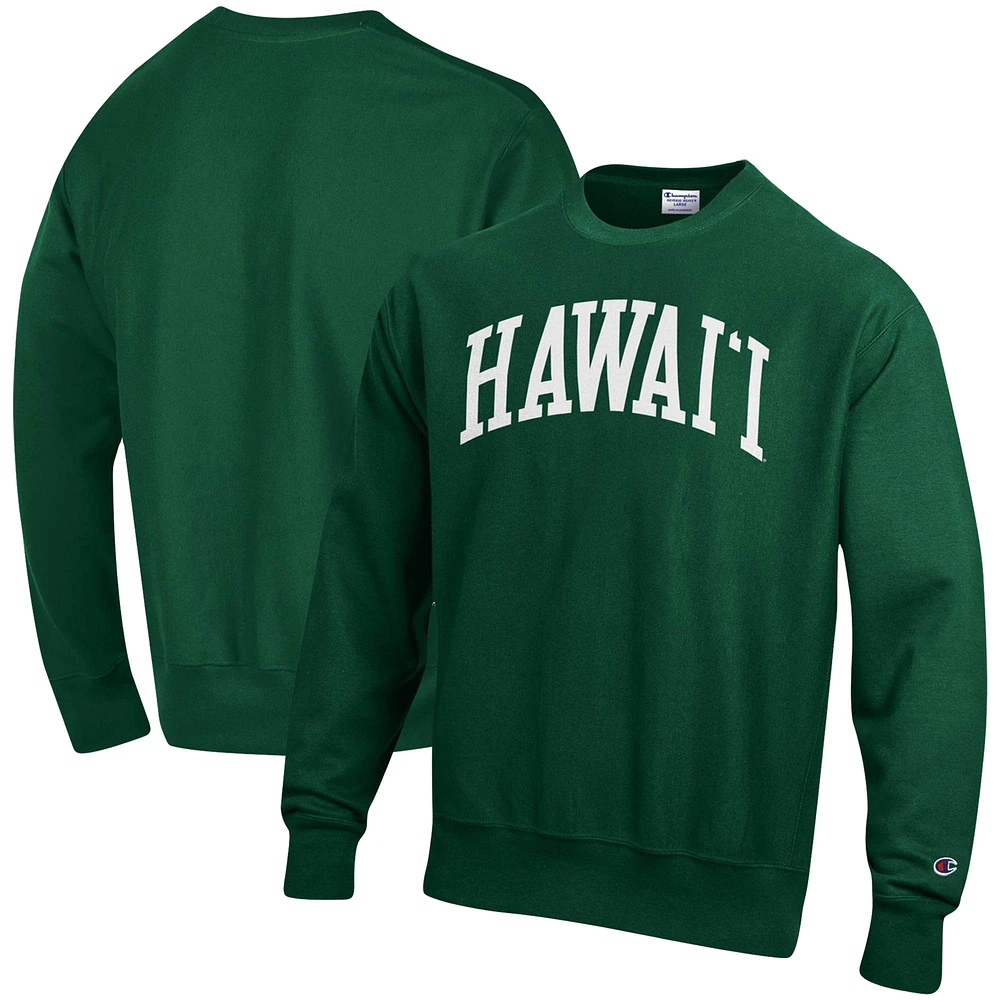 Men's Champion Green Hawaii Rainbow Warriors Relaxed Fit Arch Reverse Weave Pullover Sweatshirt