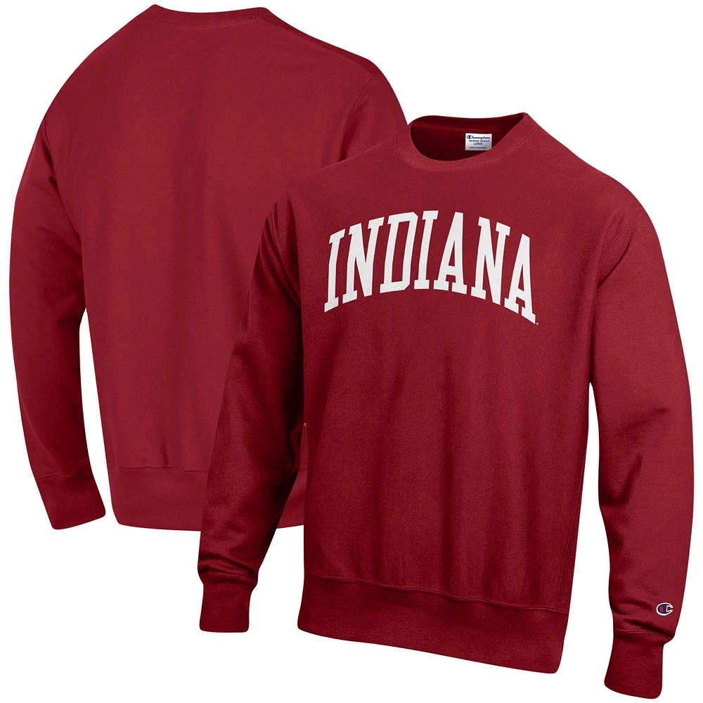 Men's Champion Crimson Indiana Hoosiers Relaxed Fit Arch Reverse Weave Pullover Sweatshirt