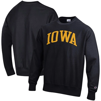 Men's Champion Black Iowa Hawkeyes Relaxed Fit Arch Reverse Weave Pullover Sweatshirt