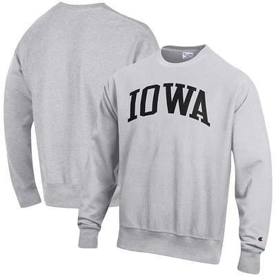 Men's Champion Heather Gray Iowa Hawkeyes Relaxed Fit Arch Reverse Weave Pullover Sweatshirt