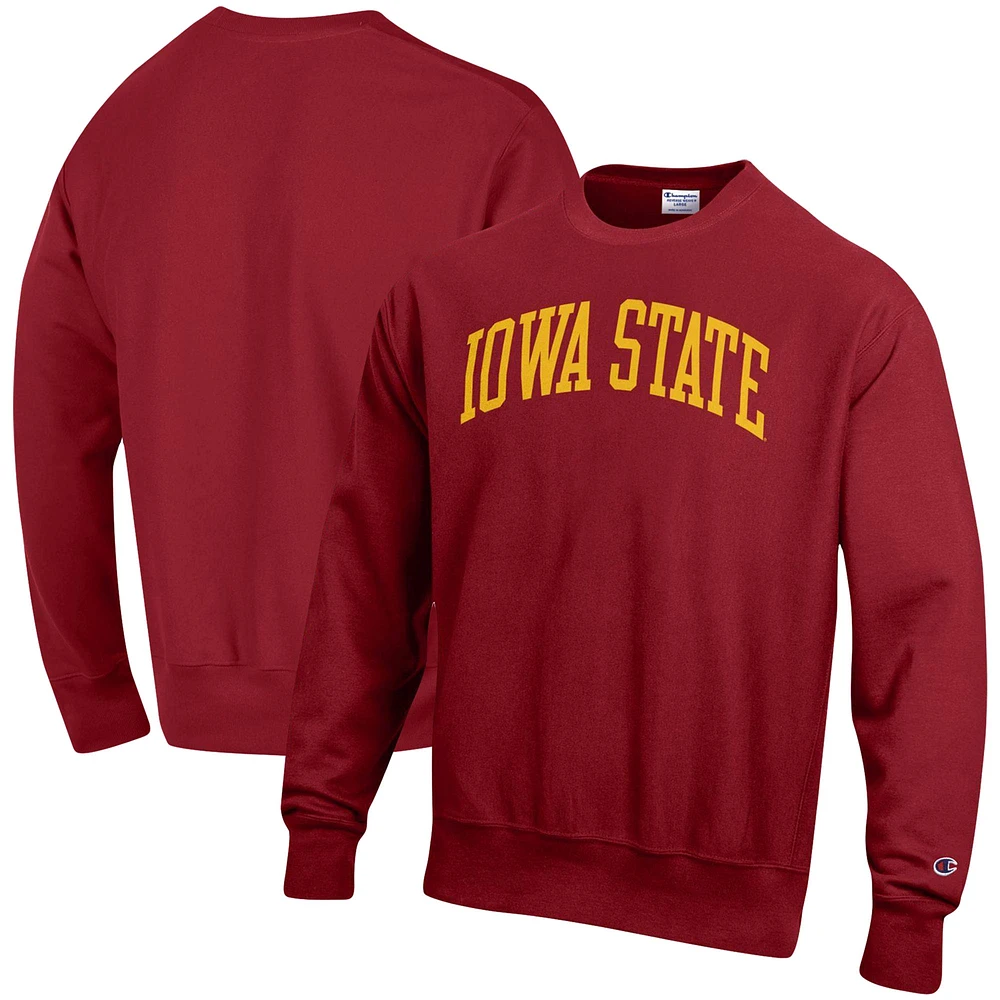 Men's Champion Cardinal Iowa State Cyclones Relaxed Fit Arch Reverse Weave Pullover Sweatshirt