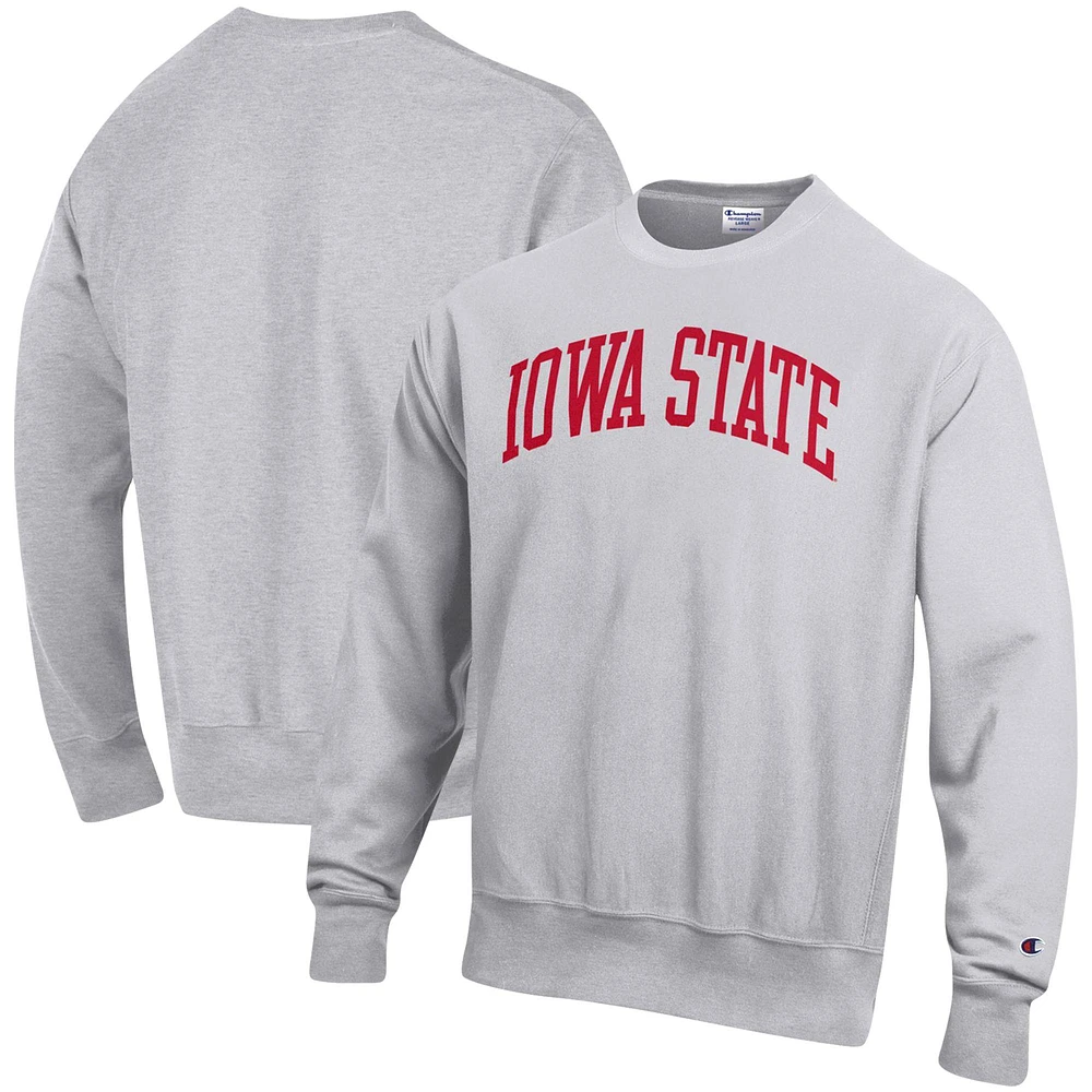 Men's Champion Heather Gray Iowa State Cyclones Relaxed Fit Arch Reverse Weave Pullover Sweatshirt