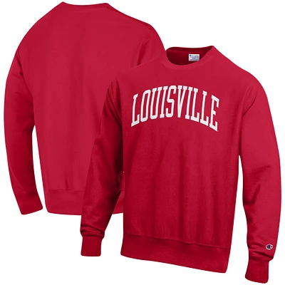 Men's Champion Red Louisville Cardinals Relaxed Fit Arch Reverse Weave Pullover Sweatshirt