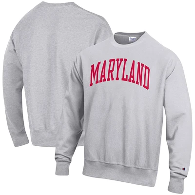 Men's Champion Heather Gray Maryland Terrapins Relaxed Fit Arch Reverse Weave Pullover Sweatshirt