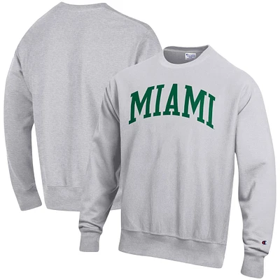 Men's Champion Heather Gray Miami Hurricanes Relaxed Fit Arch Reverse Weave Pullover Sweatshirt