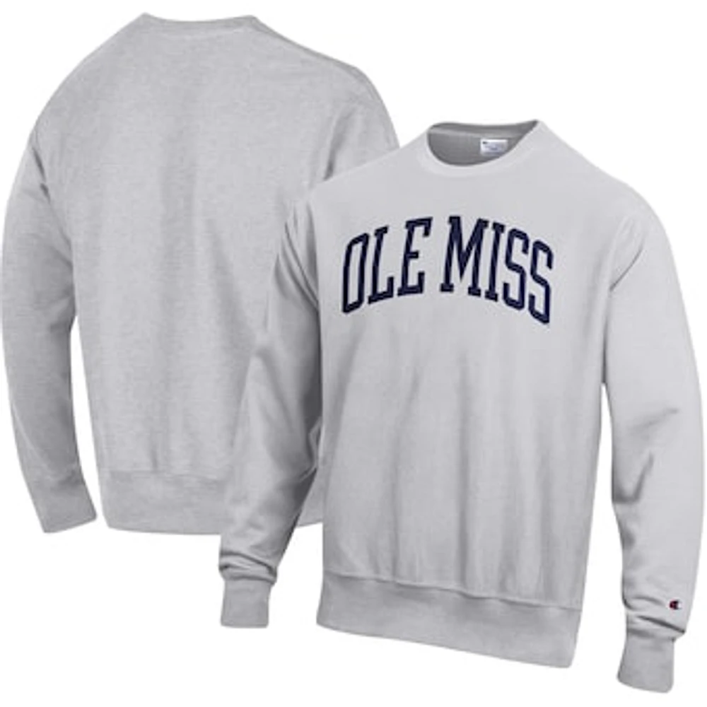 Men's Champion Heather Gray Ole Miss Rebels Relaxed Fit Arch Reverse Weave Pullover Sweatshirt