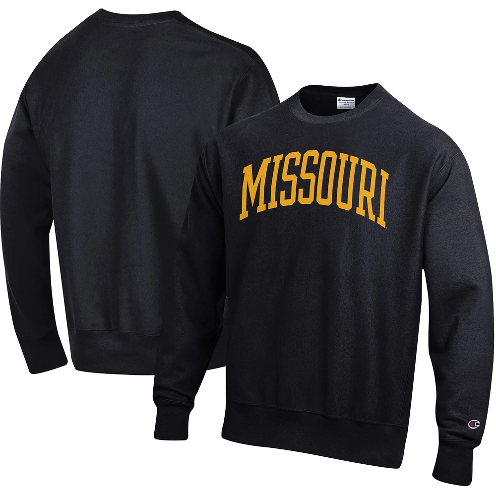 Men's Champion Black Missouri Tigers Relaxed Fit Arch Reverse Weave Pullover Sweatshirt