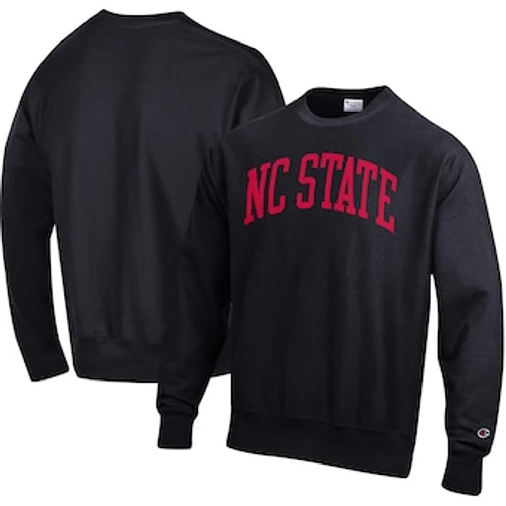 Men's Champion Black NC State Wolfpack Relaxed Fit Arch Reverse Weave Pullover Sweatshirt