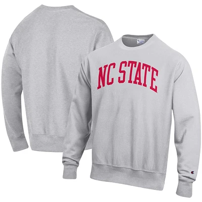 Men's Champion Heather Gray NC State Wolfpack Relaxed Fit Arch Reverse Weave Pullover Sweatshirt