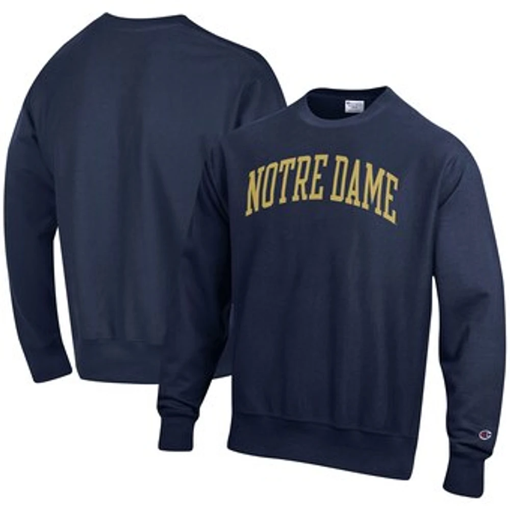 Men's Champion Navy Notre Dame Fighting Irish Relaxed Fit Arch Reverse Weave Pullover Sweatshirt