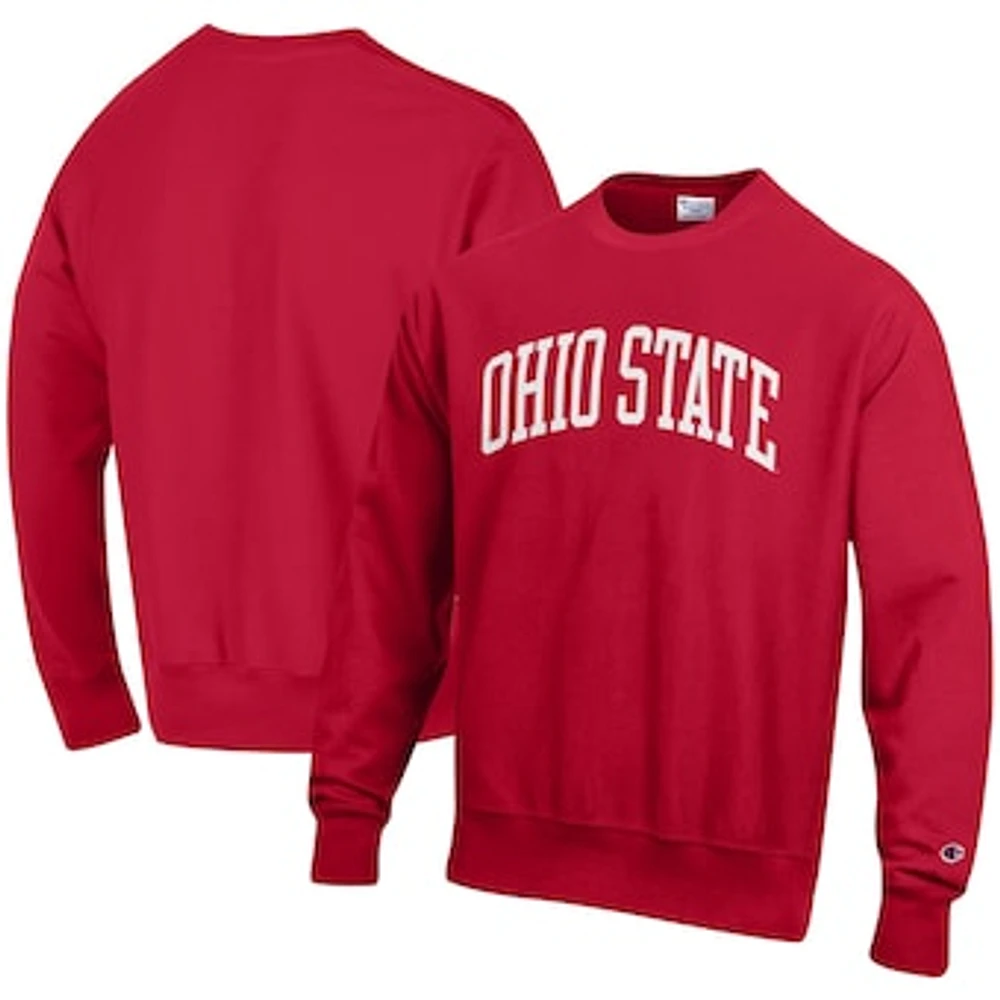 Men's Champion Scarlet Ohio State Buckeyes Relaxed Fit Arch Reverse Weave Pullover Sweatshirt