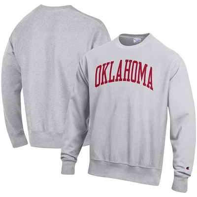 Men's Champion Heather Gray Oklahoma Sooners Relaxed Fit Arch Reverse Weave Pullover Sweatshirt