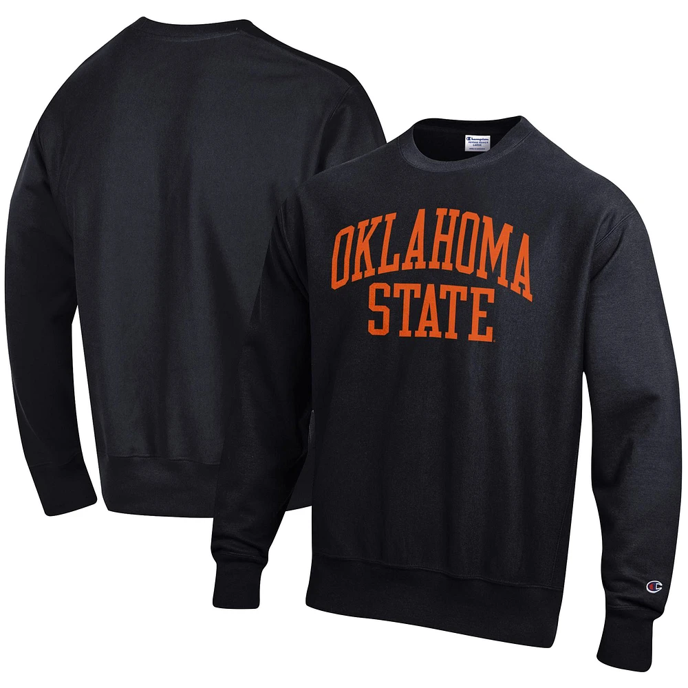 Men's Champion Black Oklahoma State Cowboys Relaxed Fit Arch Reverse Weave Pullover Sweatshirt
