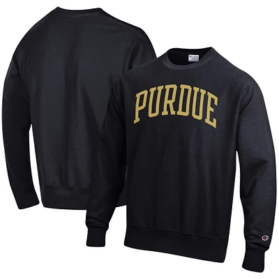 Men's Champion Black Purdue Boilermakers Relaxed Fit Arch Reverse Weave Pullover Sweatshirt