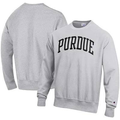 Men's Champion Heather Gray Purdue Boilermakers Relaxed Fit Arch Reverse Weave Pullover Sweatshirt