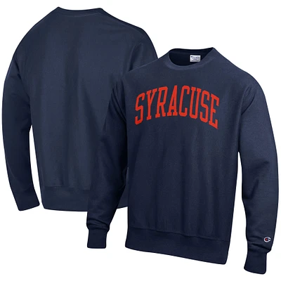 Men's Champion Navy Syracuse Orange Relaxed Fit Arch Reverse Weave Pullover Sweatshirt