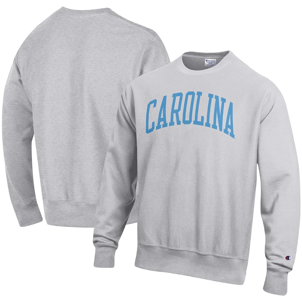 Men's Champion Heather Gray North Carolina Tar Heels Relaxed Fit Arch Reverse Weave Pullover Sweatshirt