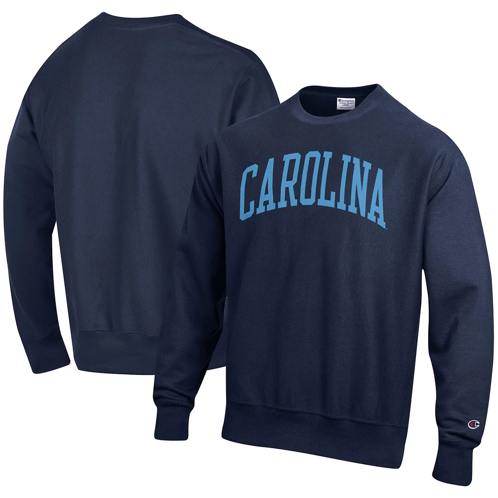 Men's Champion Navy North Carolina Tar Heels Relaxed Fit Arch Reverse Weave Pullover Sweatshirt