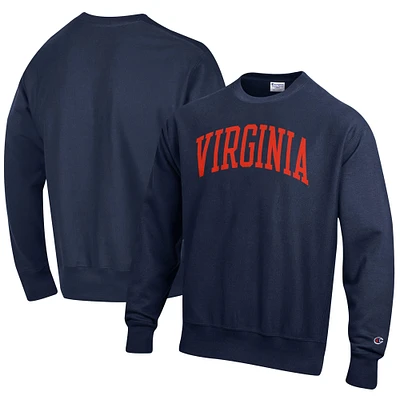 Men's Champion Navy Virginia Cavaliers Relaxed Fit Arch Reverse Weave Pullover Sweatshirt
