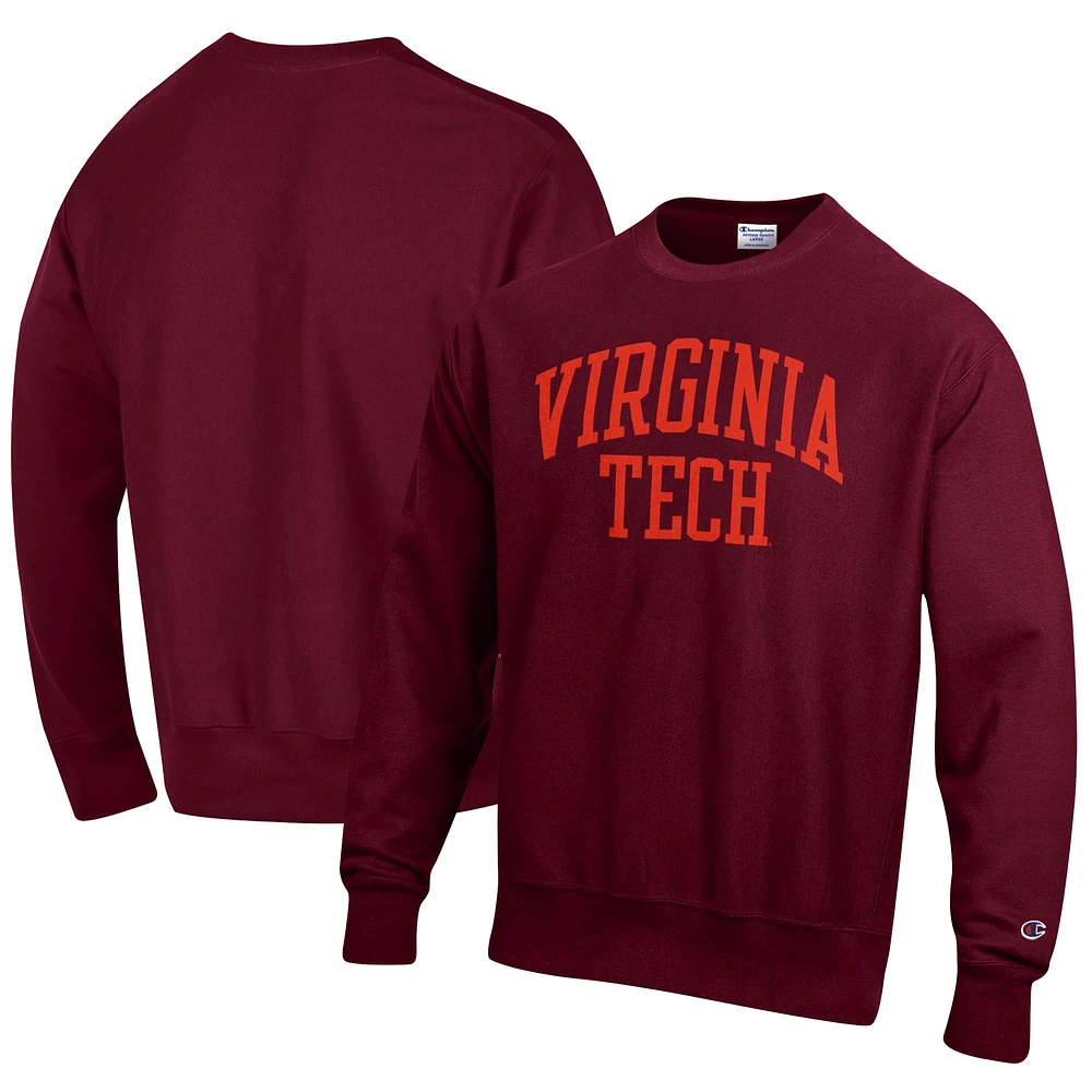 Men's Champion Maroon Virginia Tech Hokies Relaxed Fit Arch Reverse Weave Pullover Sweatshirt