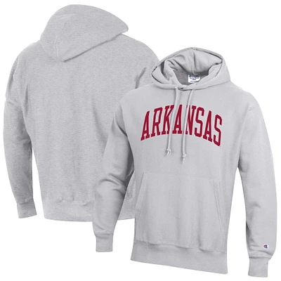 Men's Champion Heather Gray Arkansas Razorbacks Team Arch Reverse Weave Relaxed Fit Pullover Hoodie