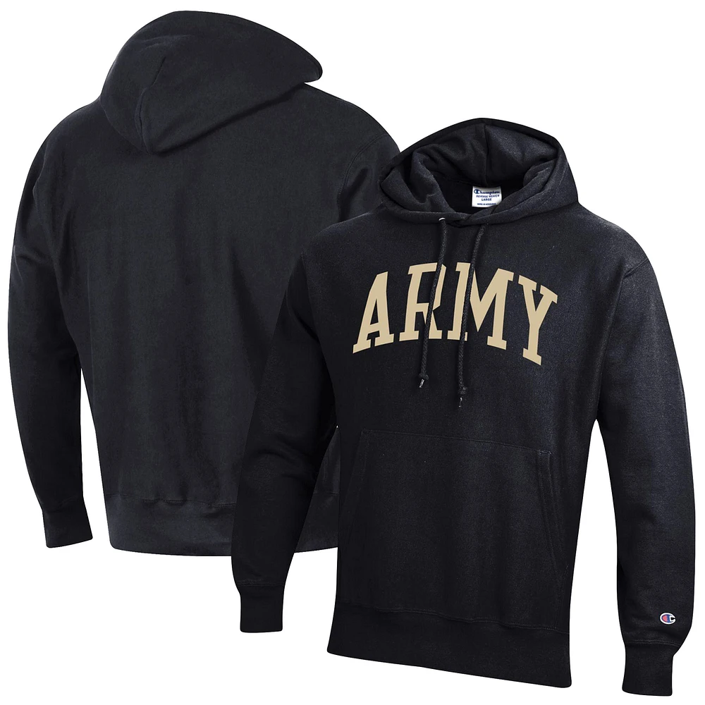 Men's Champion Black Army Black Knights Team Arch Reverse Weave Relaxed Fit Pullover Hoodie