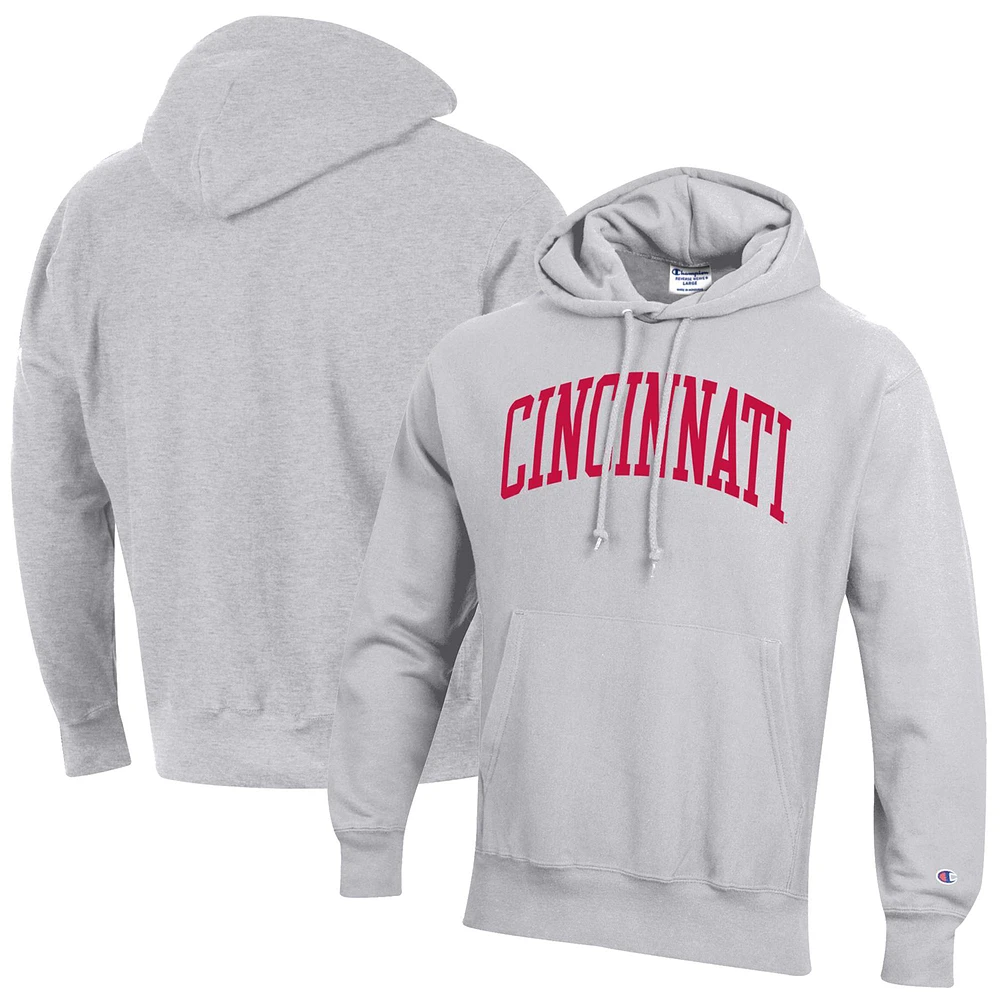 Men's Champion Heather Gray Cincinnati Bearcats Team Arch Reverse Weave Relaxed Fit Pullover Hoodie