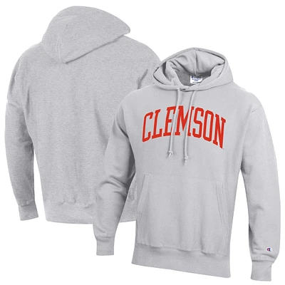 Men's Champion Heather Gray Clemson Tigers Team Arch Reverse Weave Relaxed Fit Pullover Hoodie