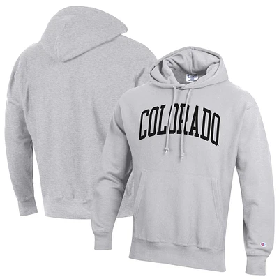 Men's Champion Heather Gray Colorado Buffaloes Team Arch Reverse Weave Relaxed Fit Pullover Hoodie