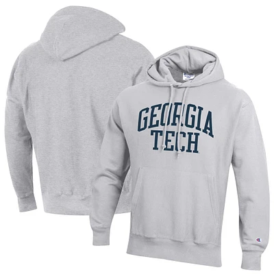 Men's Champion Heather Gray Georgia Tech Yellow Jackets Team Arch Reverse Weave Relaxed Fit Pullover Hoodie