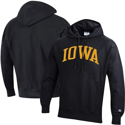 Men's Champion Black Iowa Hawkeyes Team Arch Reverse Weave Relaxed Fit Pullover Hoodie