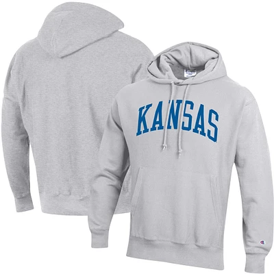 Men's Champion Heather Gray Kansas Jayhawks Team Arch Reverse Weave Relaxed Fit Pullover Hoodie