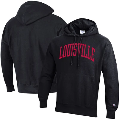 Men's Champion Black Louisville Cardinals Team Arch Reverse Weave Relaxed Fit Pullover Hoodie